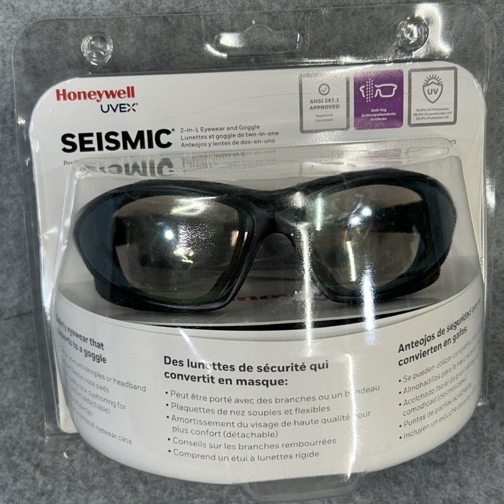Honeywell Uvex Seismic 2-in-1 Safety Glasses Anti-Fog ANSI Z87.1 RWS-51044
